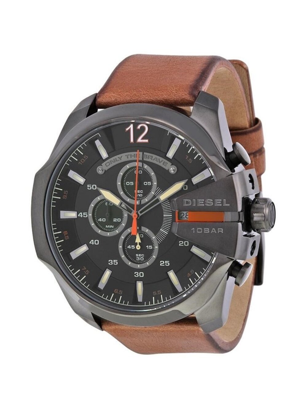 NWT Diesel Mega Chief Black Dial Brown Leather Men's Quartz Watch